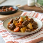 Air Fryer Beef Stew recipe with tender beef chunks, potatoes, carrots, and rich broth served in a bowl.