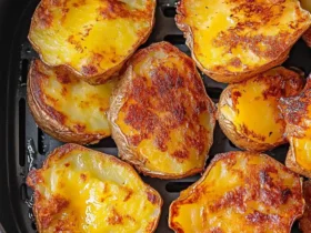 Golden smashed potatoes cooking inside the air fryer crispy and irresistible!