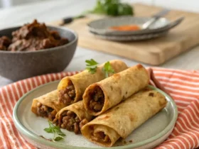 Beef taquitos air fryer recipe with crispy golden taquitos filled with seasoned beef and cheese.