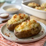 Twice Baked Potatoes Air Fryer – golden, cheesy, and crispy potato skins served warm on a white plate.