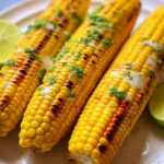 Golden air fryer corn on the cob close up