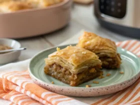Best Air Fryer Baklava – Crispy & Sweet in Minutes 43 Golden crispy air fryer baklava topped with honey and nuts