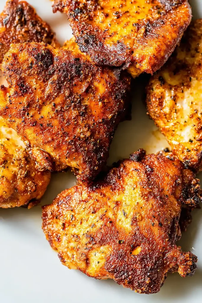 Easy Air Fryer Boneless Chicken Thighs 25 Juicy air fryer boneless chicken thighs on a plate