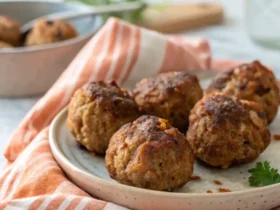 Crispy air fryer chicken shawarma meatballs on a plate