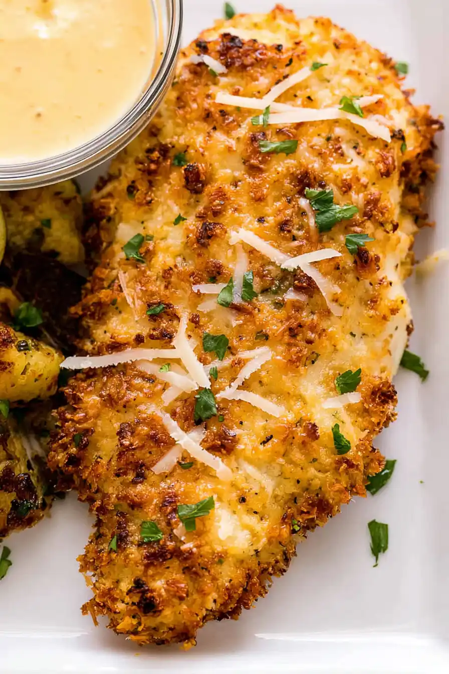 Air Fryer Parmesan Crusted Chicken – Juicy & Flavorful 27 Golden air fryer parmesan crusted chicken on a plate
