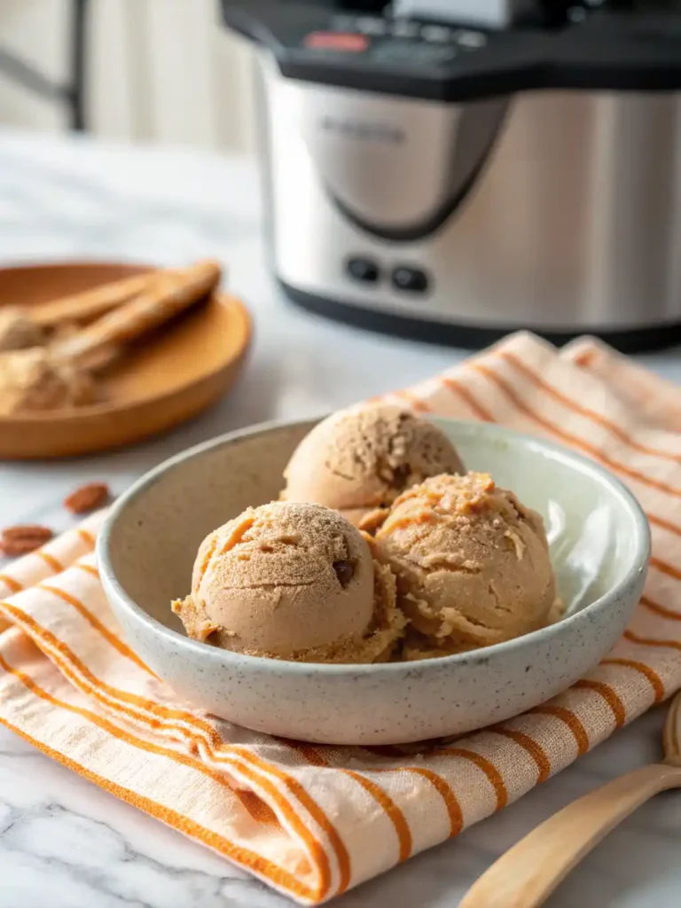 Ninja Creami coffee ice cream scoops served with coffee beans