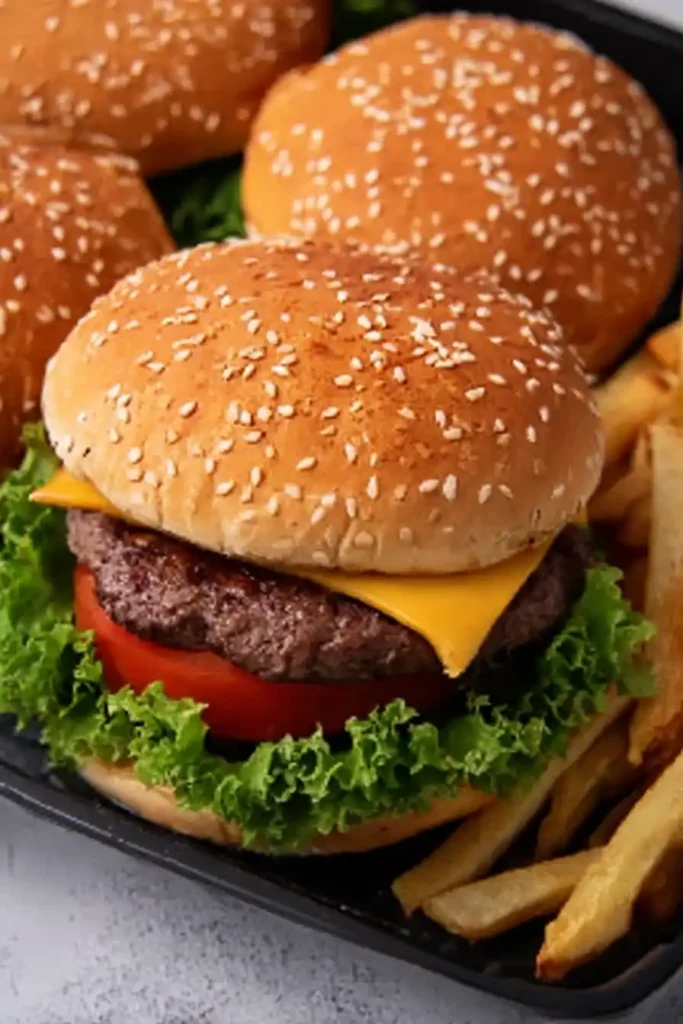 Frozen Burgers in Air Fryer – Easy Family Favorite 30 Air fryer frozen burgers served with fries and ketchup