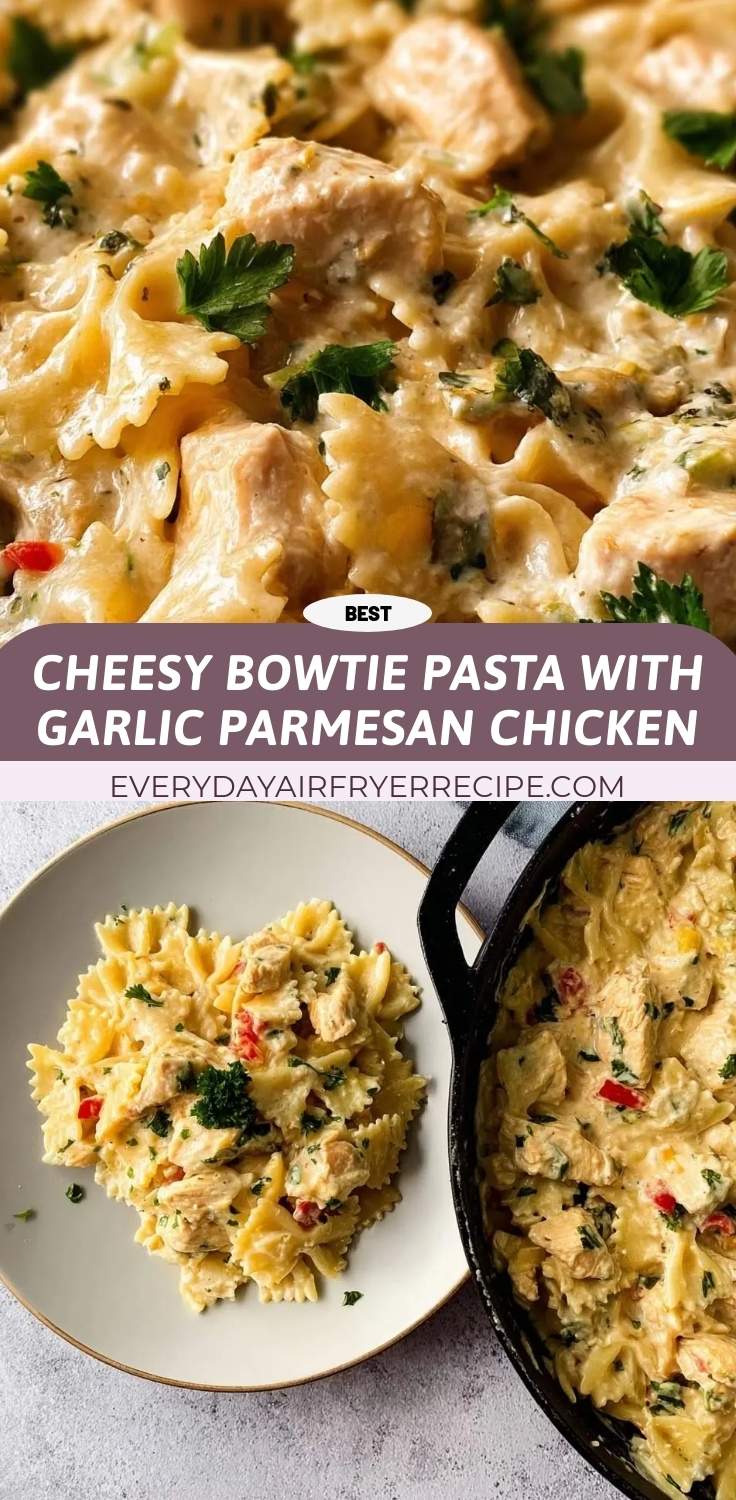 cheesy bowtie pasta with garlic parmesan chicken pinterest