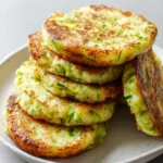 Golden zucchini fritters stacked on a plate, a versatile healthy option that pairs well with or replaces 3 Ingredient Avocado Bread.