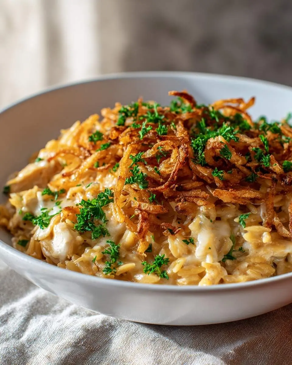 french onion chicken orzo casserole recipe