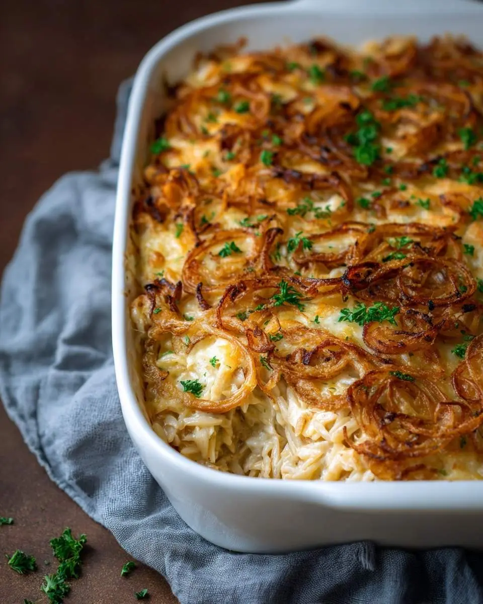 french onion chicken orzo casserole