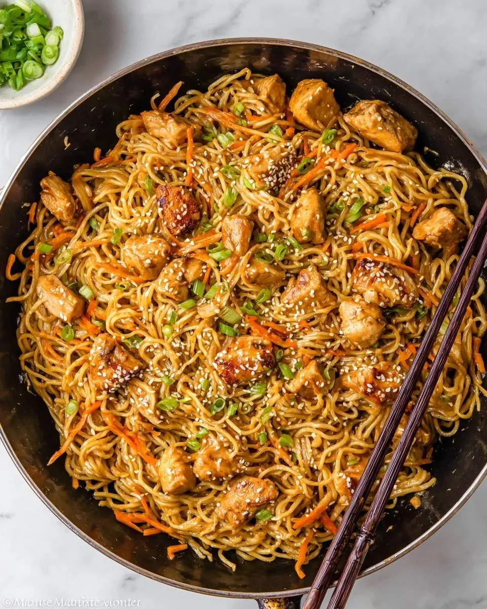 thai peanut sauce noodles with chicken