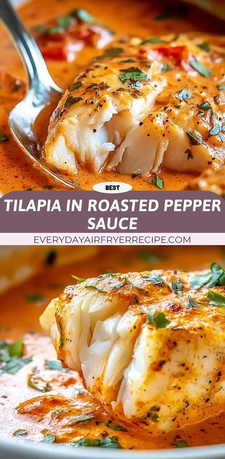 Tilapia in Roasted Pepper Sauce served on a plate