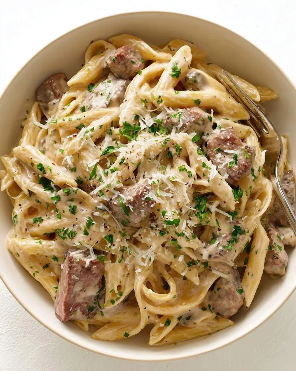 creamy steak pasta