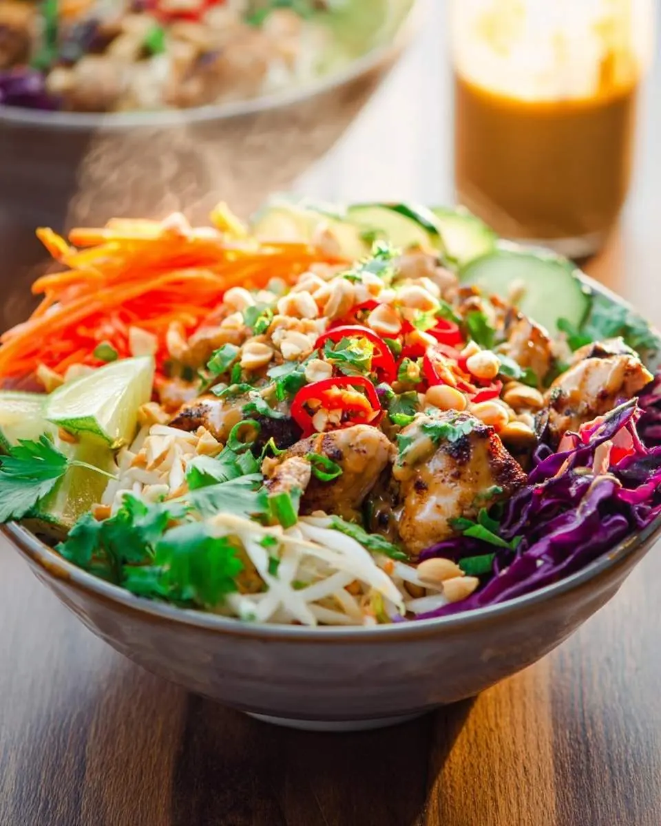 thai peanut chicken buddha bowl