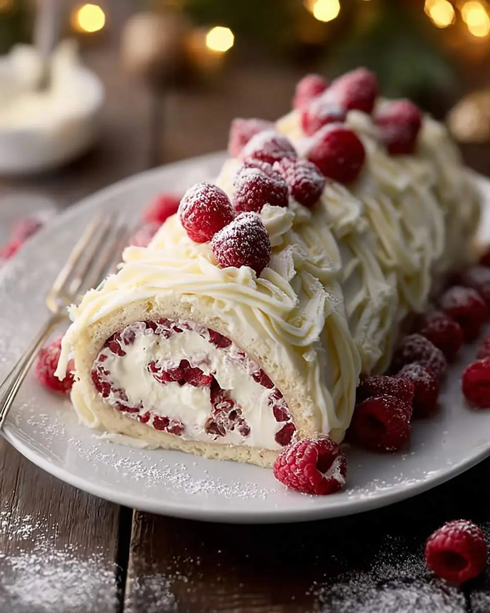 white chocolate raspberry yule log