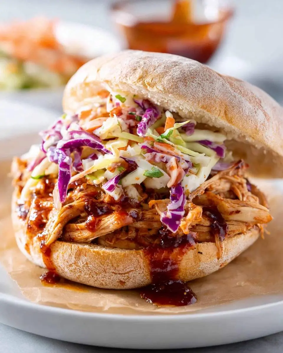 bbq pulled chicken sandwich with coleslaw 1