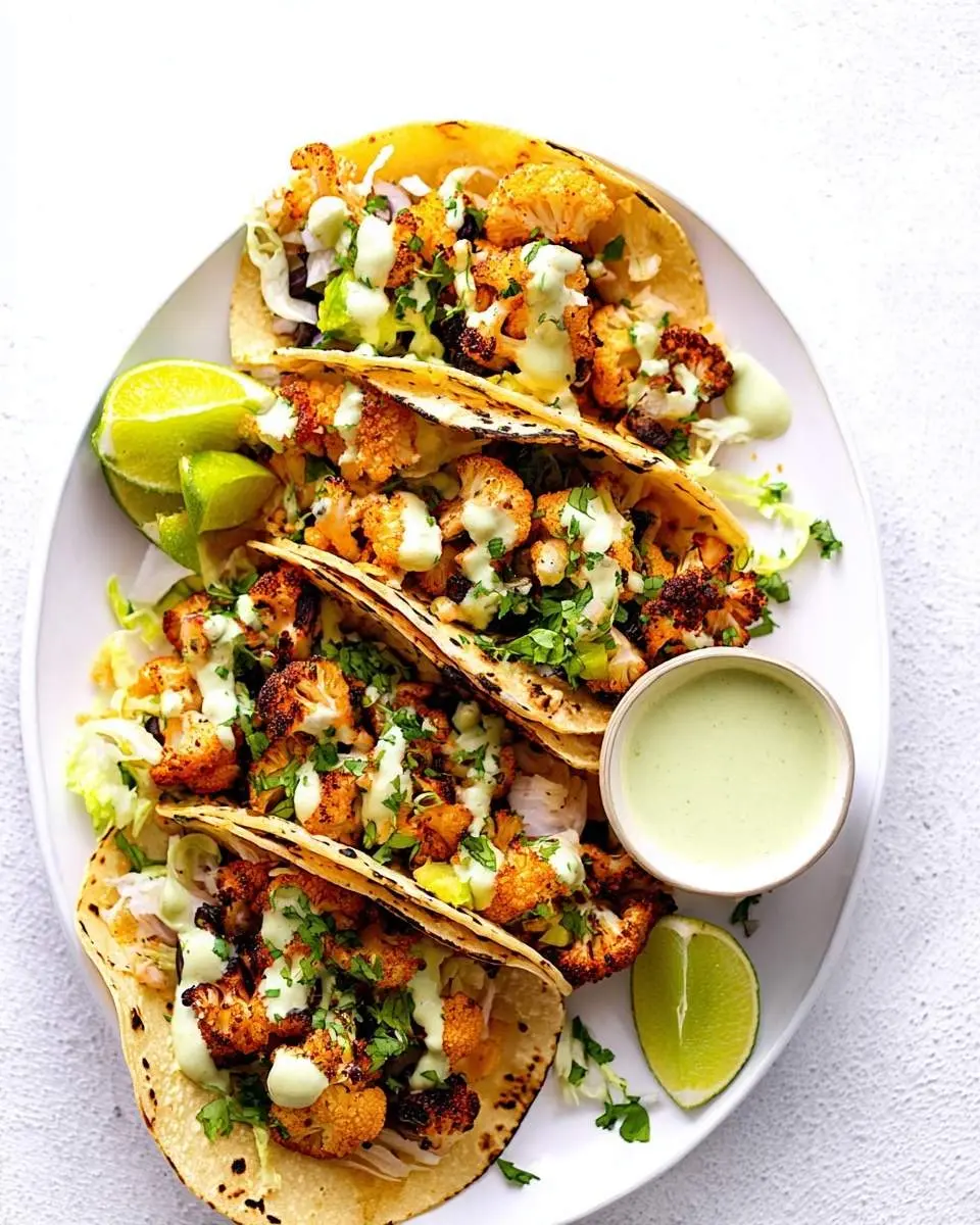 cauliflower tacos with cilantro lime crema recipe