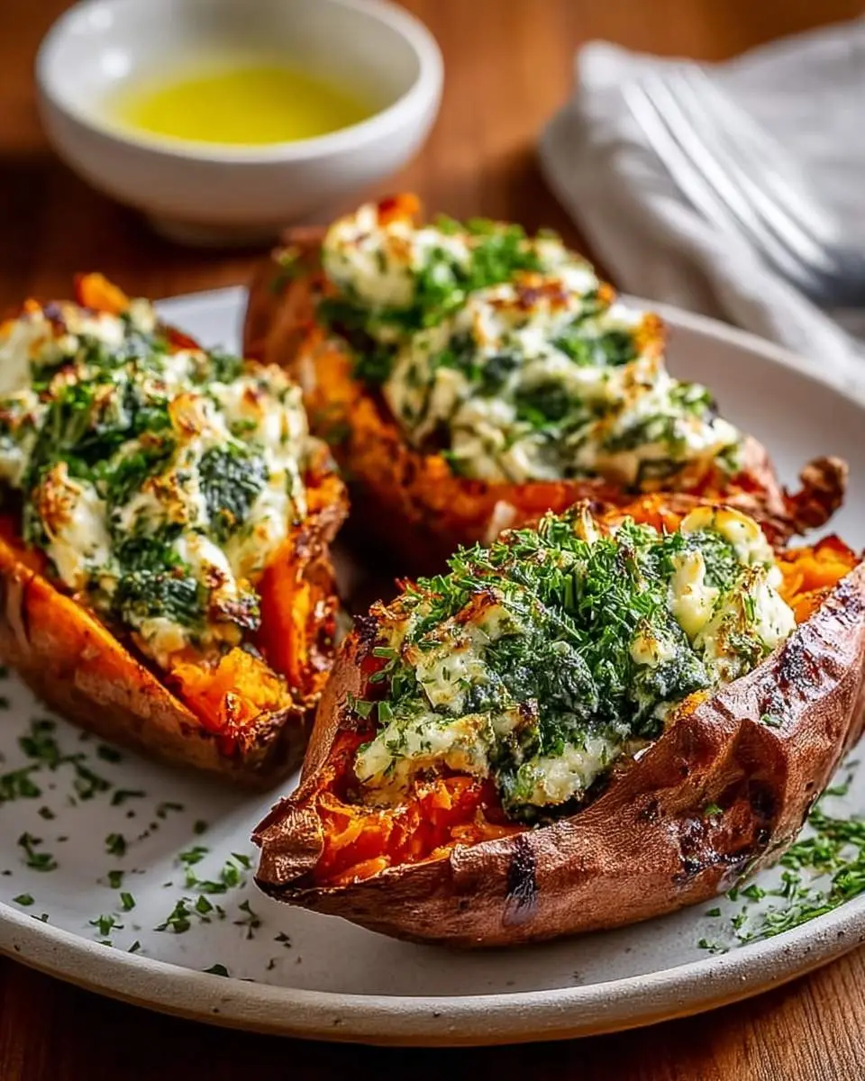 creamy ricotta spinach stuffed sweet potatoes recipe