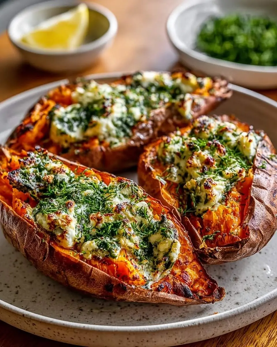 creamy ricotta spinach stuffed sweet potatoes