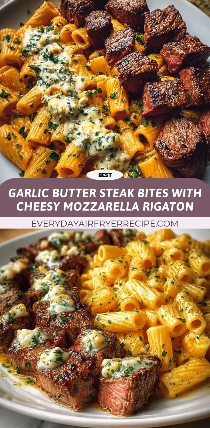 garlic butter steak bites with cheesy mozzarella rigaton pinterest