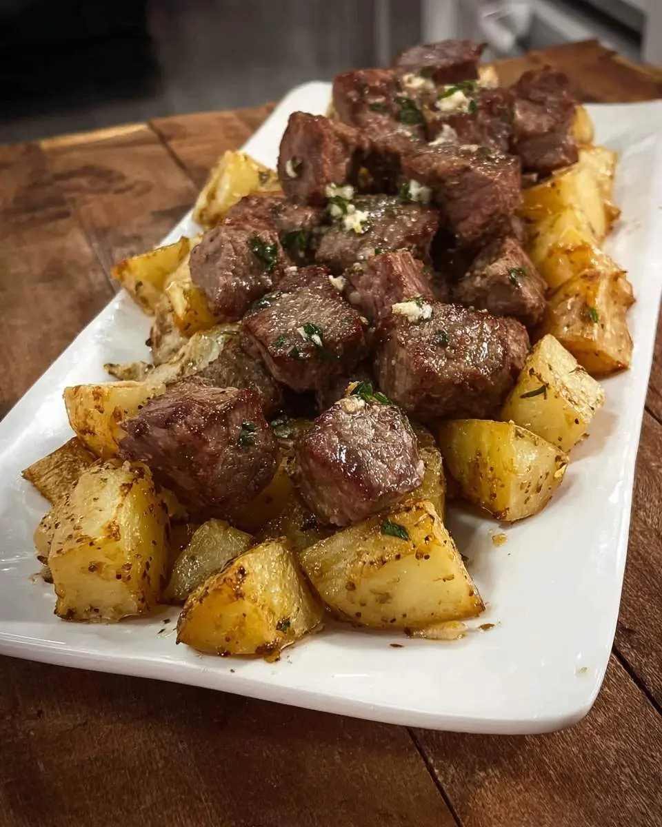 garlic steak bites and potatoes