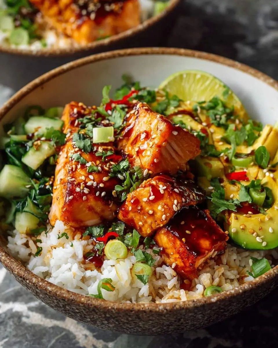 honey glazed salmon rice bowls recipe 1