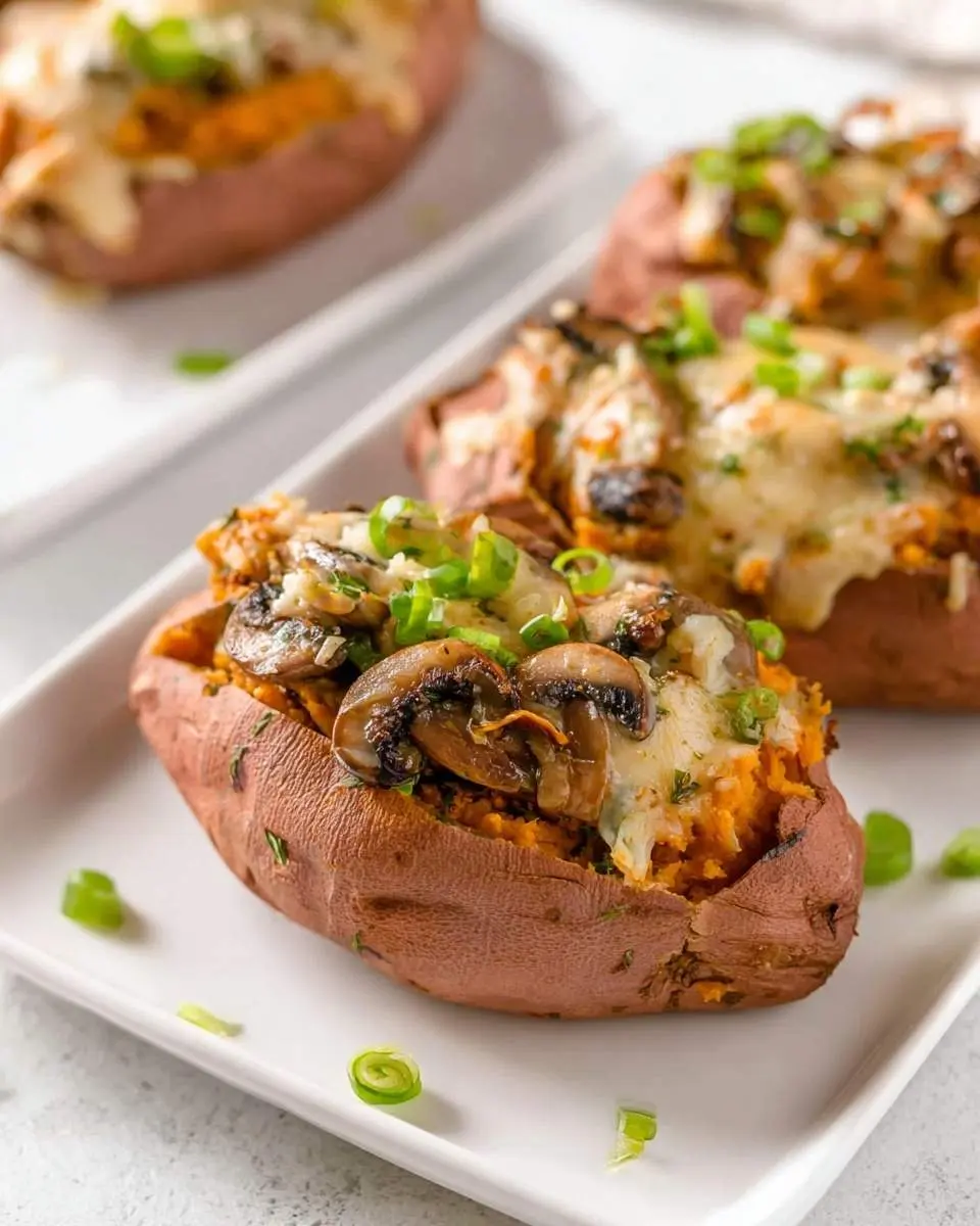 mushroom stuffed sweet potatoes