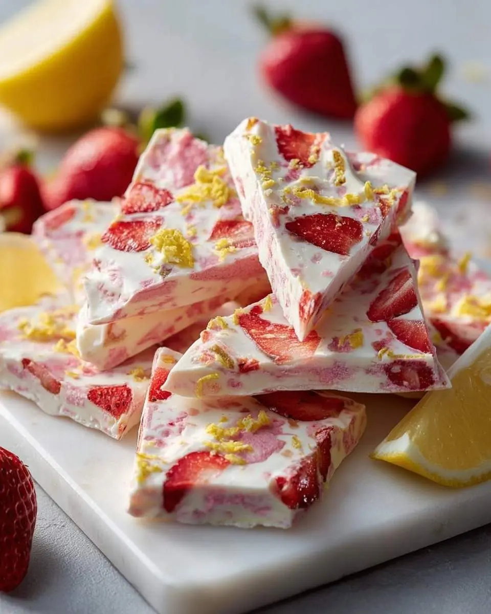 strawberry lemon frozen yogurt bark