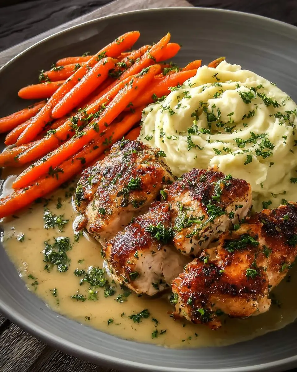 herb chicken with mashed potatoes and glazed carrots recipe 1