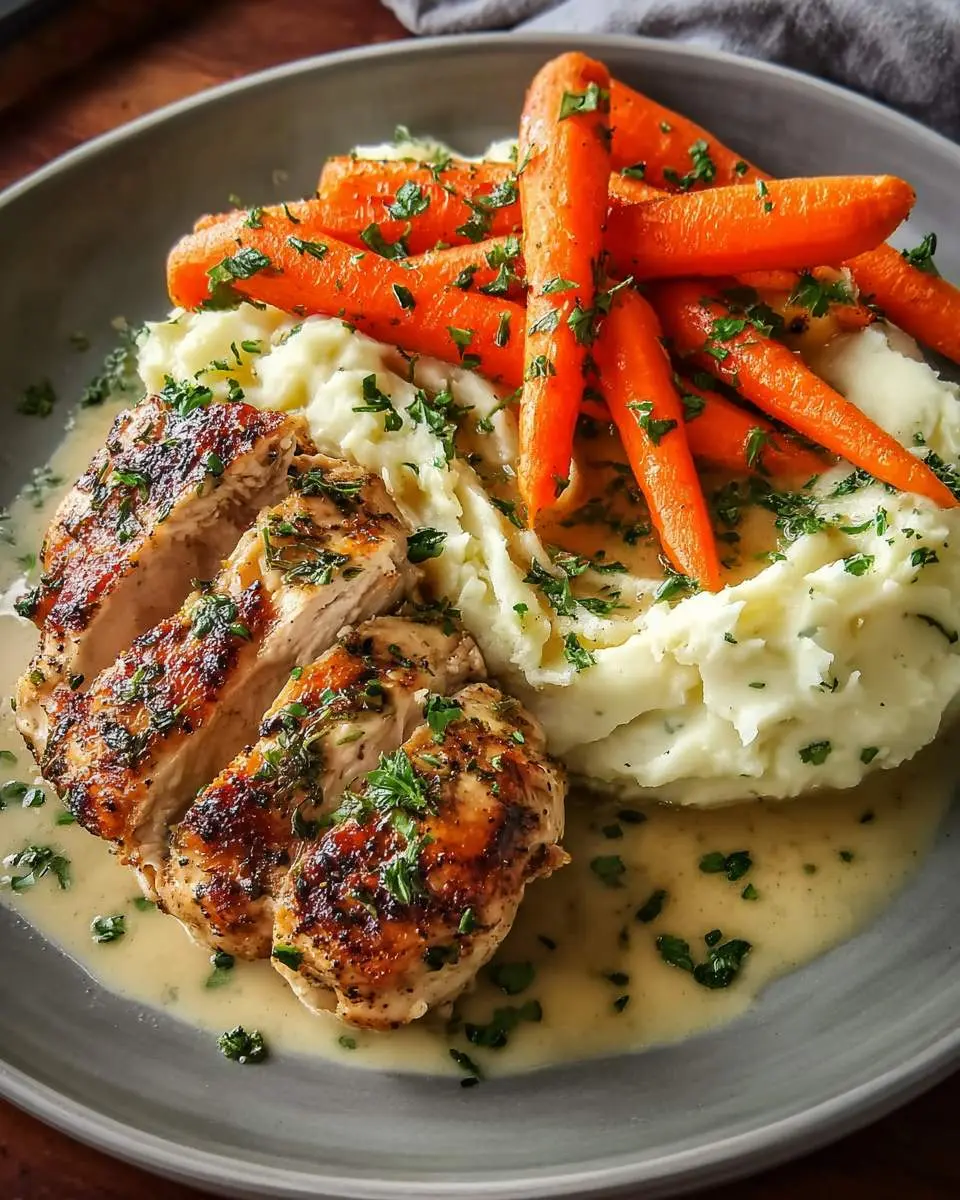 herb chicken with mashed potatoes and glazed carrots recipe