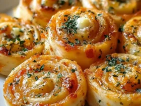 Close-up of golden-brown pizza rolls with garlic butter and fresh herbs, arranged on a white plate.