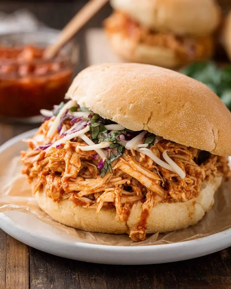 slow cooker shredded chicken sandwich