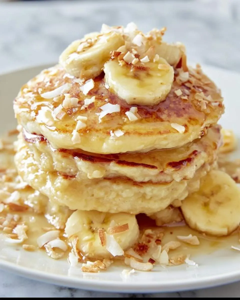 toasted coconut banana pancakes