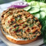 Juicy buffalo chicken sandwich patties topped with fresh dill on a bun, perfect for buffalo chicken sandwich recipes.