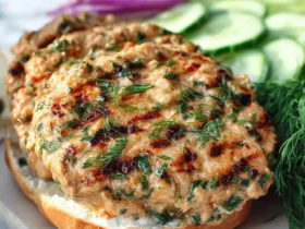 Juicy buffalo chicken sandwich patties topped with fresh dill on a bun, perfect for buffalo chicken sandwich recipes.