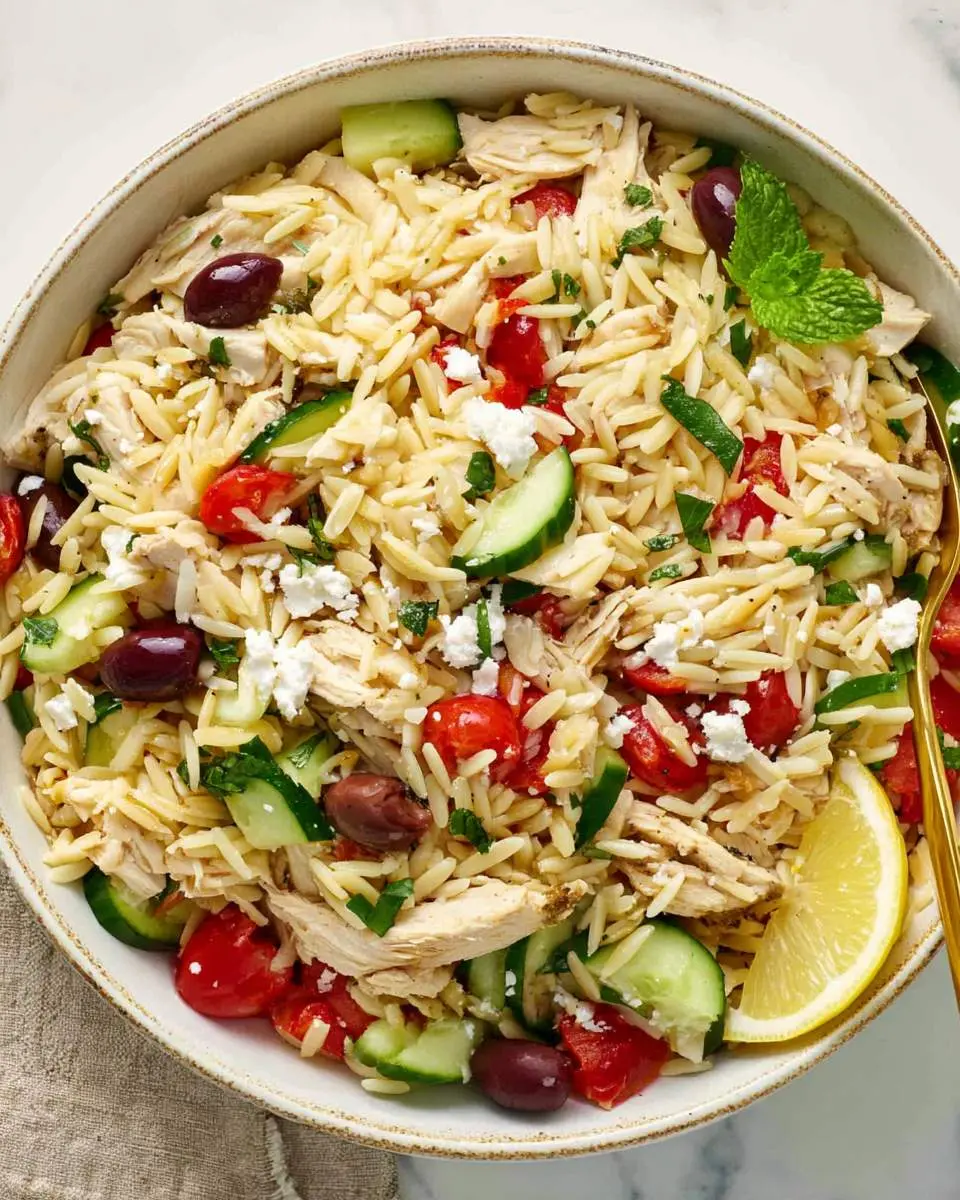 greek chicken orzo bowl