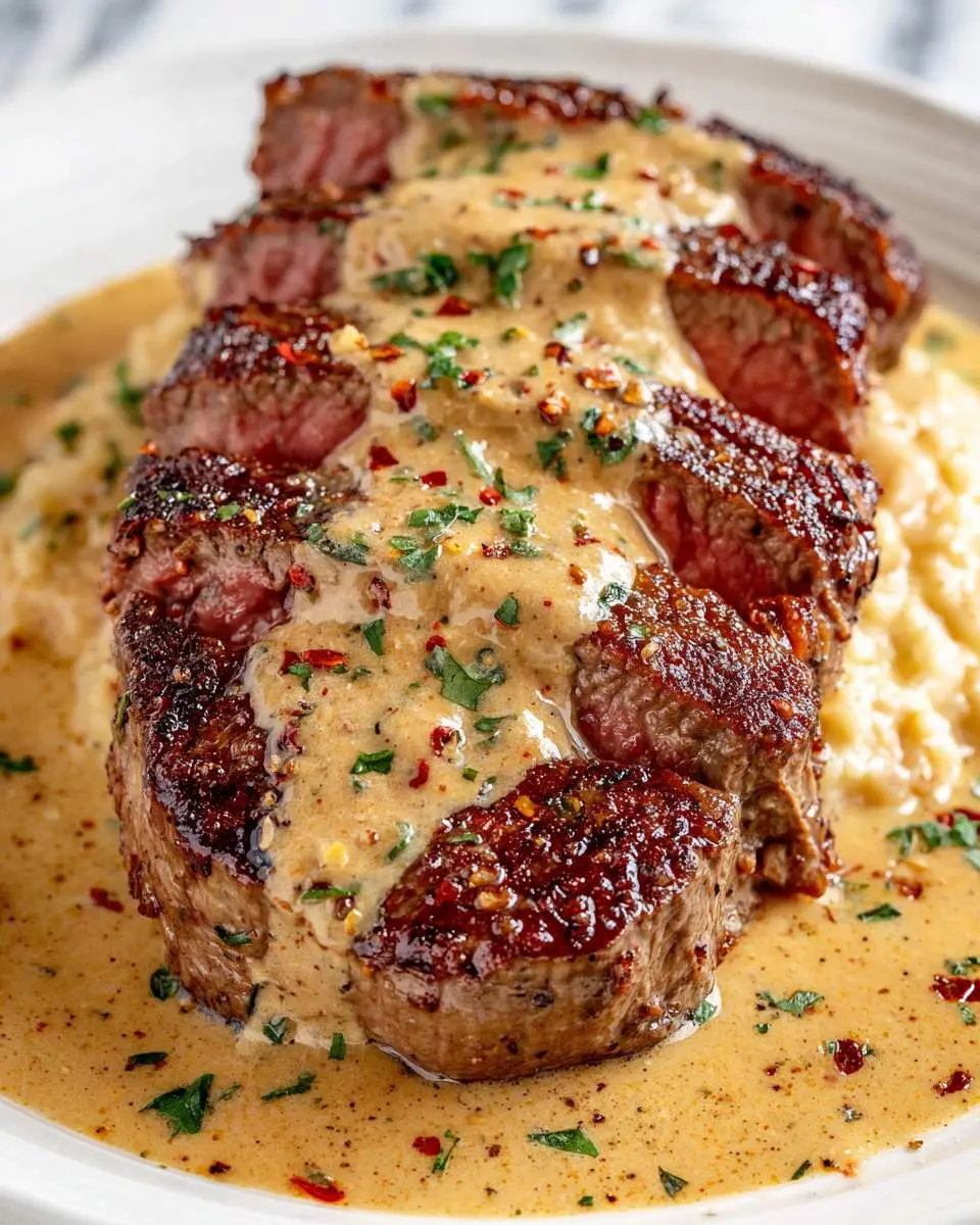 pan seared steak in tuscan cream sauce