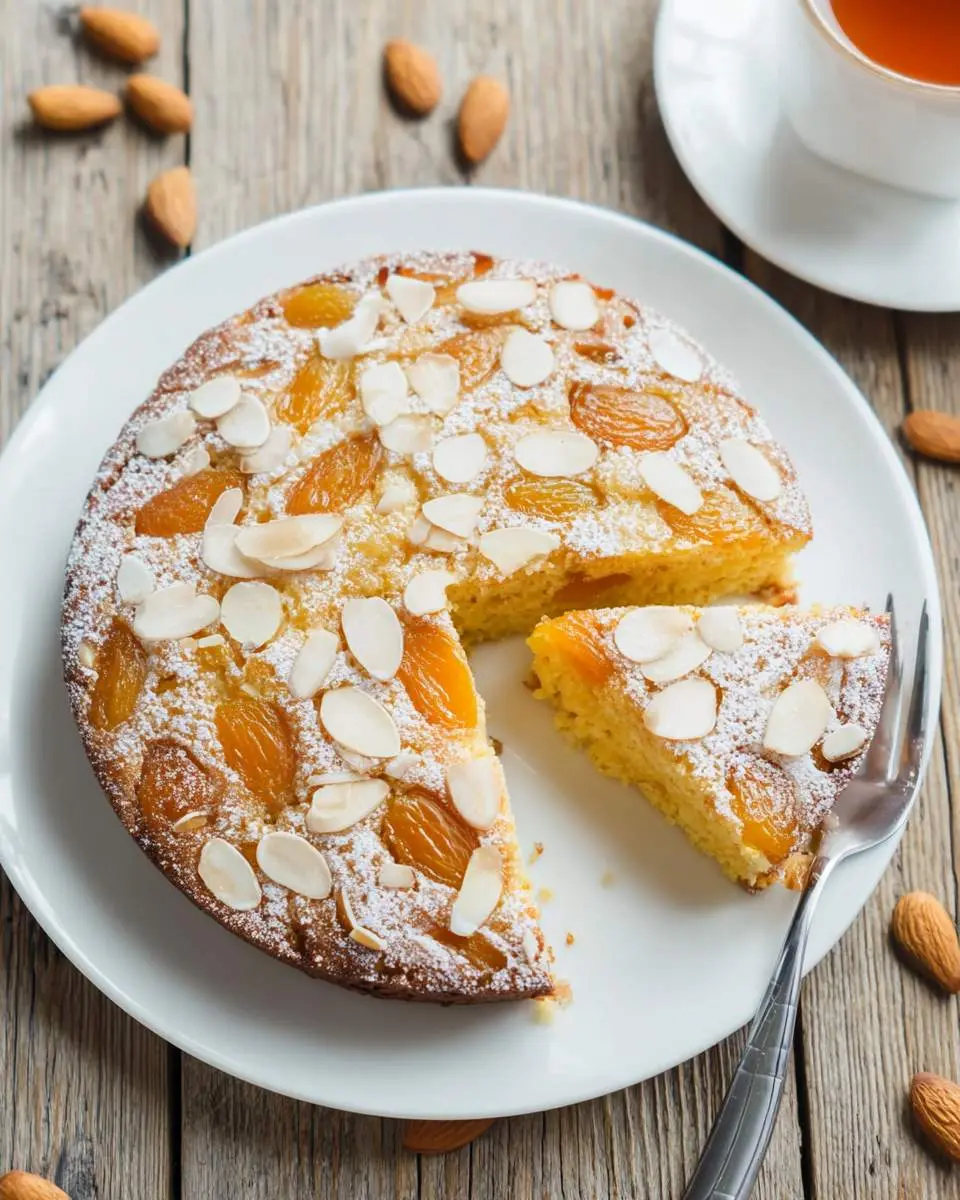 Fresh apricots and almond flour arranged for apricot almond cake preparation