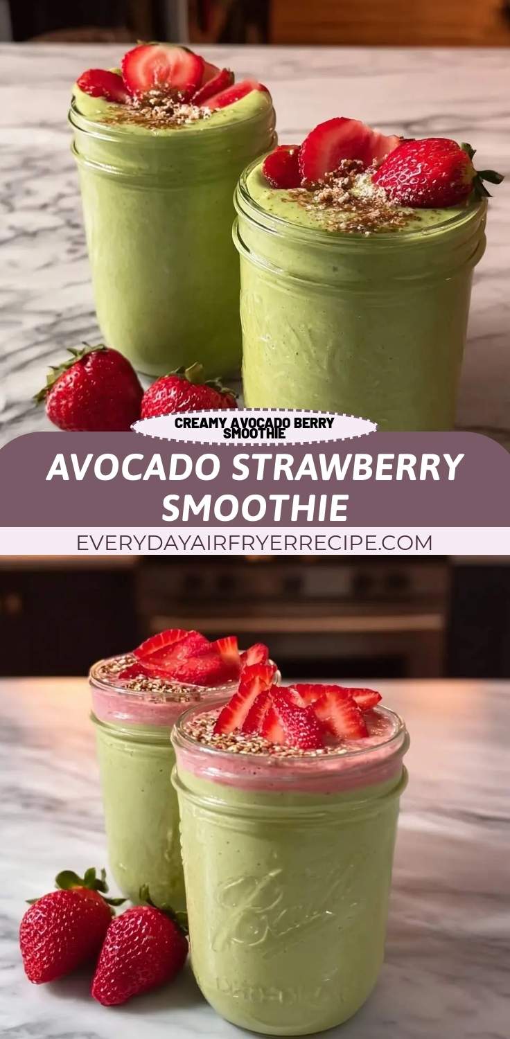finished pink smoothie in a tall glass with strawberry garnish