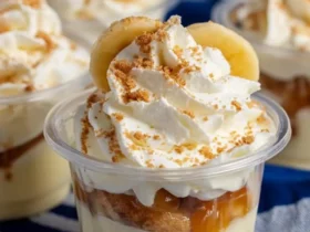 Banana Pudding Cups 49 Banana Pudding Cups layered with creamy custard, vanilla wafers, caramel, whipped cream, and fresh banana slices.