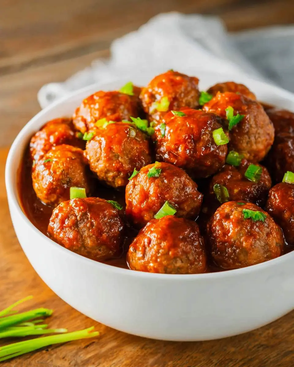 BBQ Meatballs Crockpot 25 BBQ meatballs crockpot ingredients arranged on a wooden cutting board with sauce and seasonings