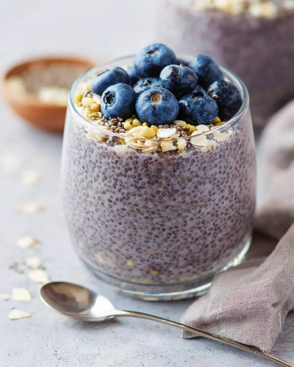 Blueberry chia seed pudding ingredients and preparation