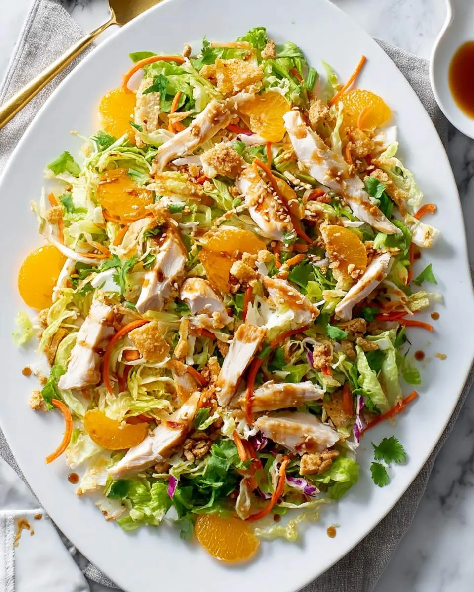 fresh chinese chicken salad ingredients arranged on a cutting board