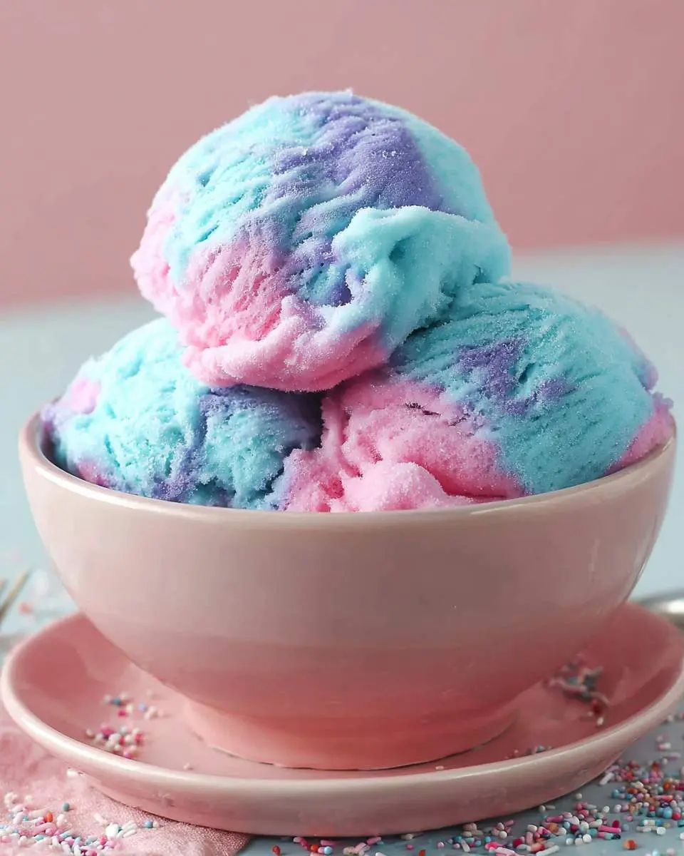 swirled pink and blue ice cream in a Ninja Creami pint container