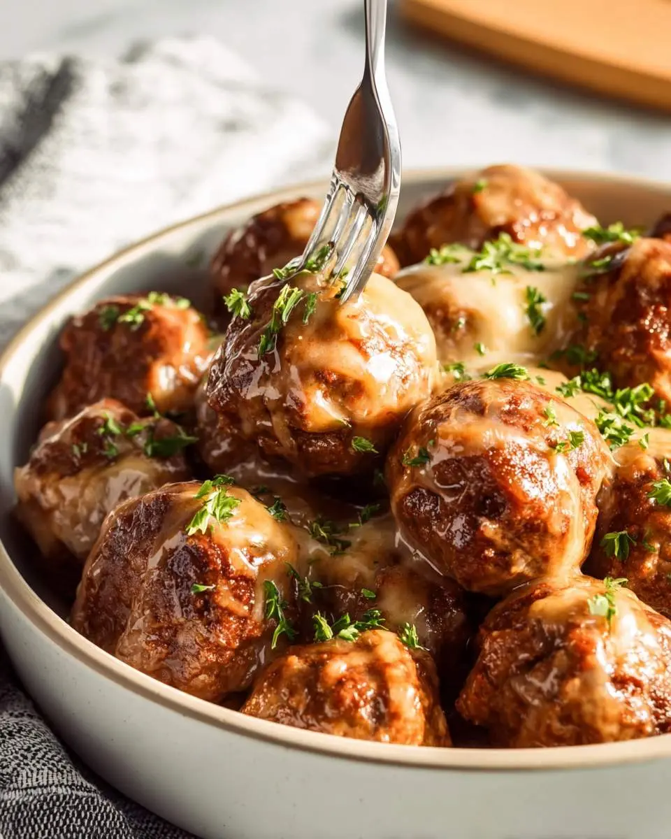Crockpot French Onion Meatballs ingredients and preparation