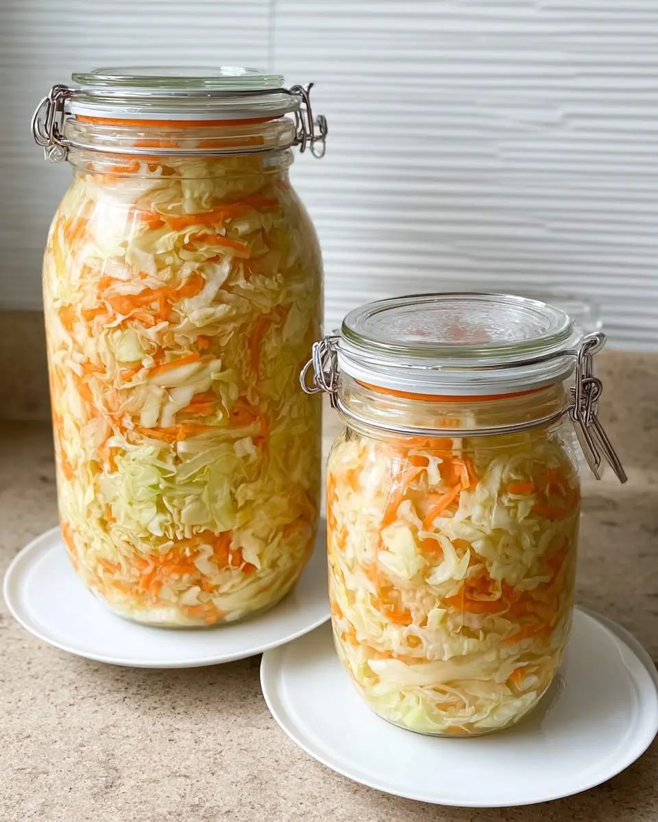 cabbage packed in mason jar with fermentation weight submerged in brine