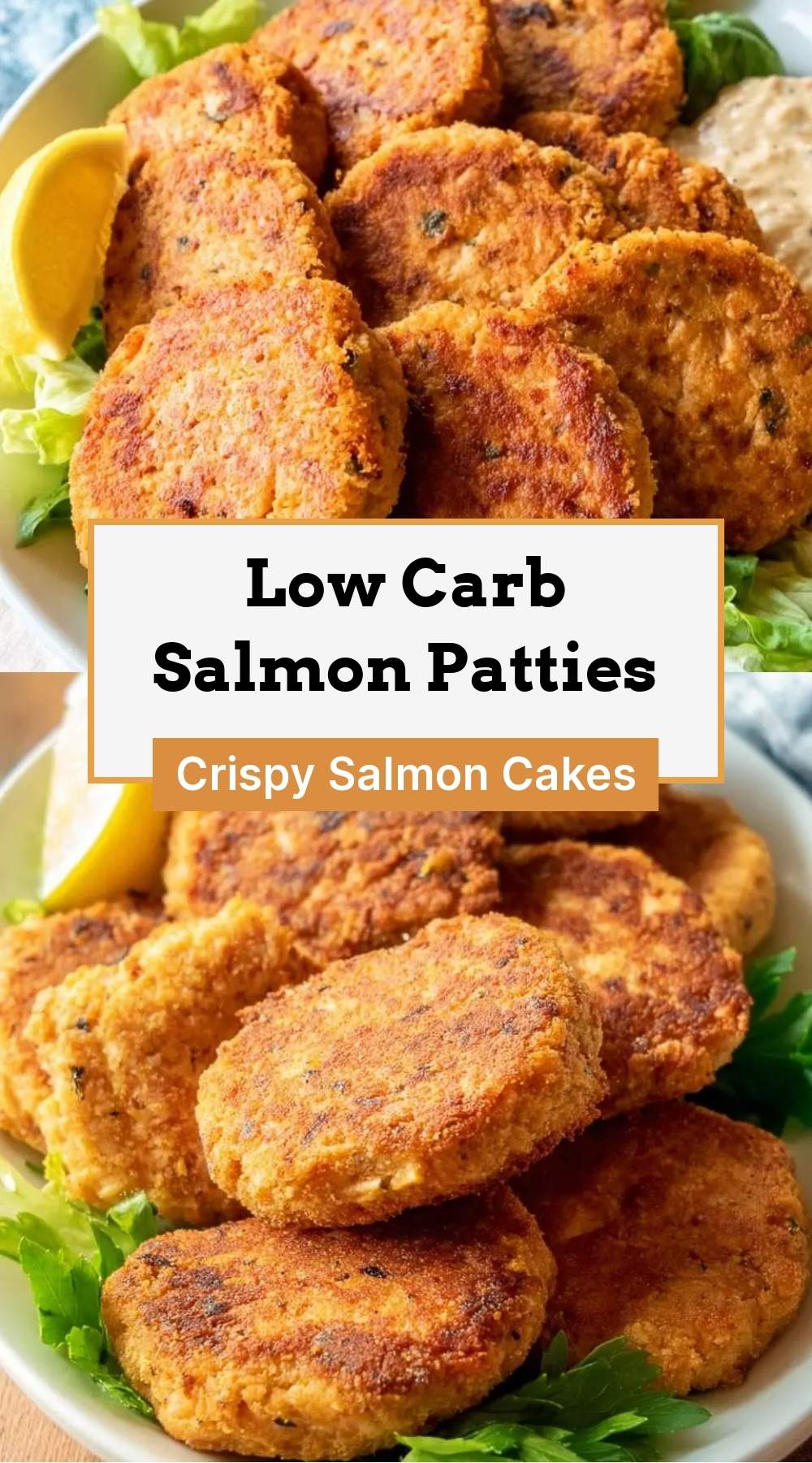 finished salmon patties served with lemon yogurt sauce and fresh herbs
