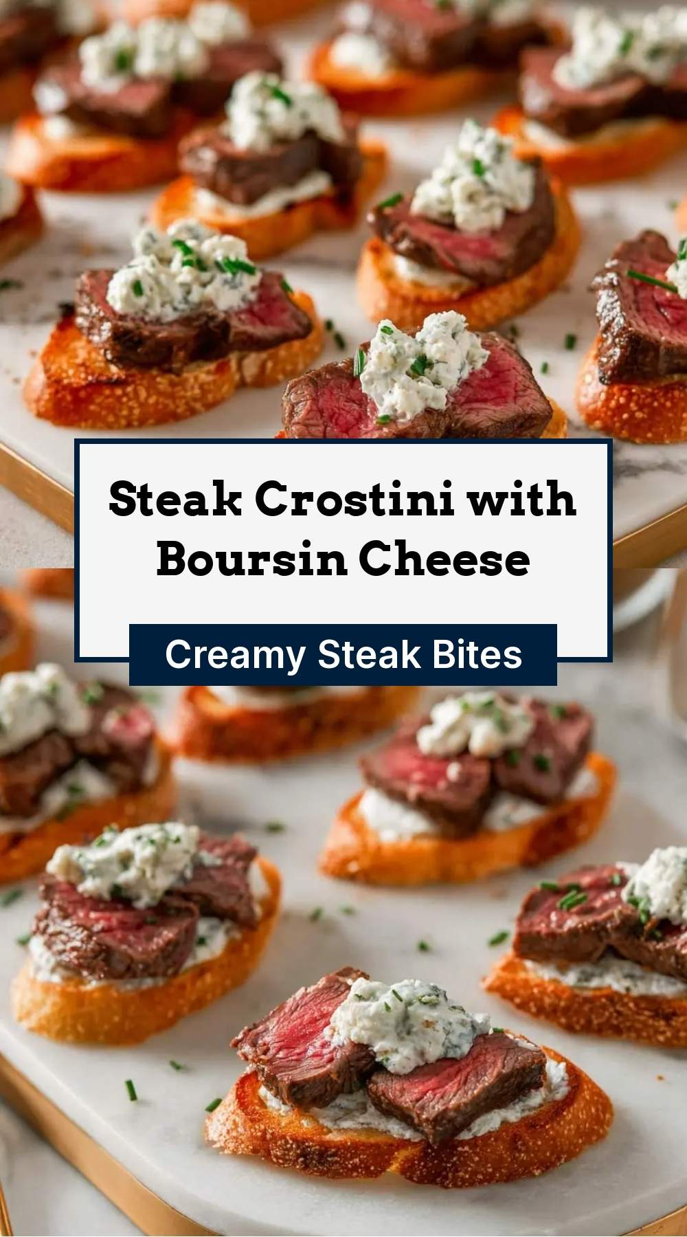 finished steak crostini arranged on serving board ready to serve