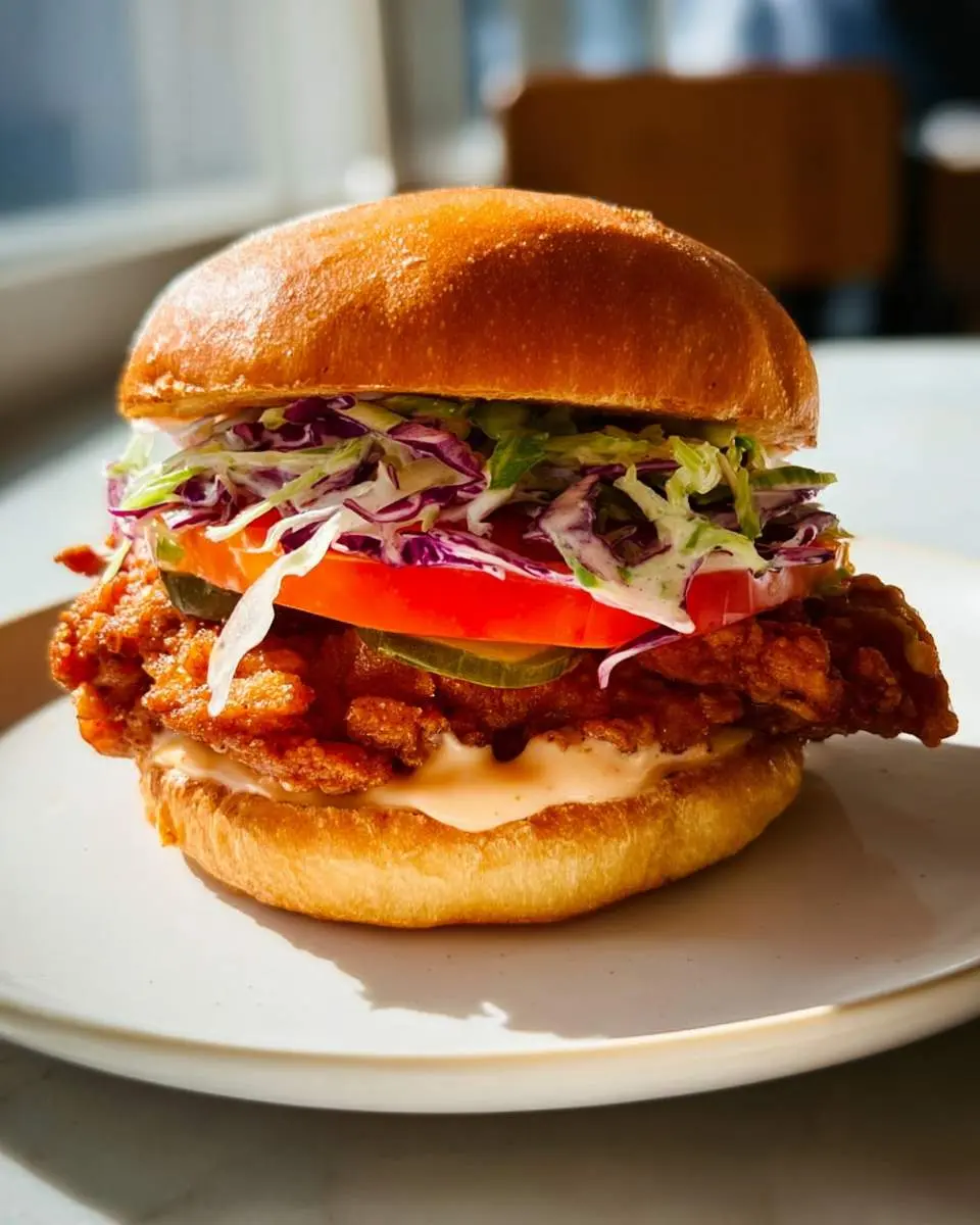 Summertime Fried Chicken Sandwiches with Tangy Slaw ingredients and preparation
